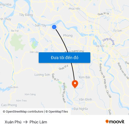 Xuân Phú to Phúc Lâm map