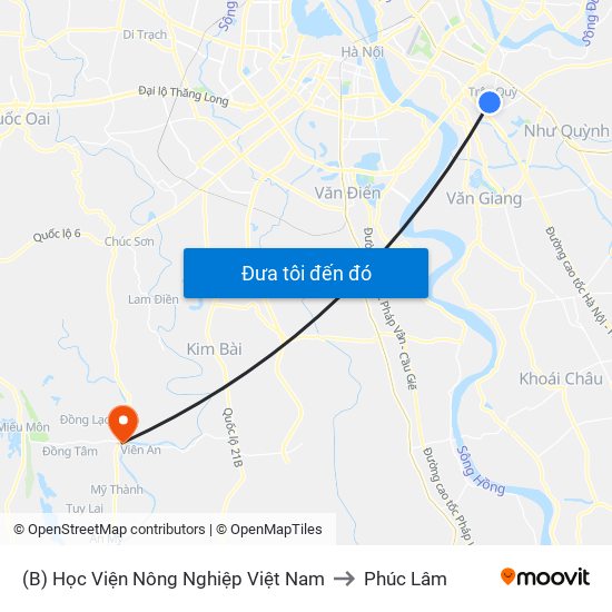 (B) Học Viện Nông Nghiệp Việt Nam to Phúc Lâm map