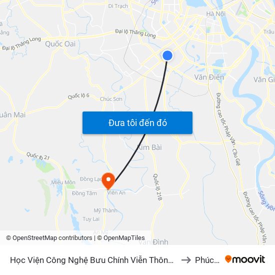 Học Viện Công Nghệ Bưu Chính Viễn Thông - Trần Phú (Hà Đông) to Phúc Lâm map