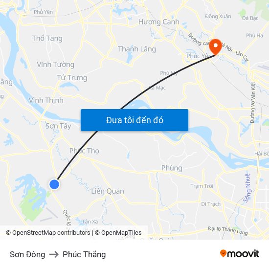 Sơn Đông to Phúc Thắng map