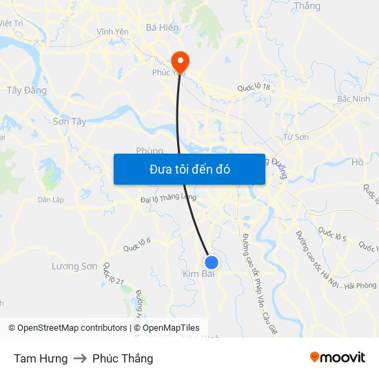 Tam Hưng to Phúc Thắng map