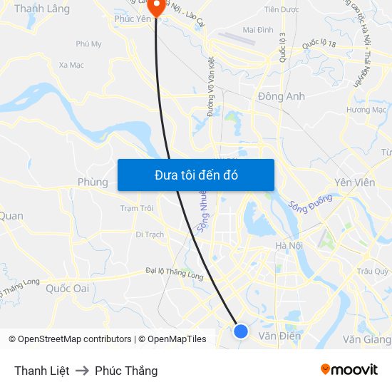 Thanh Liệt to Phúc Thắng map