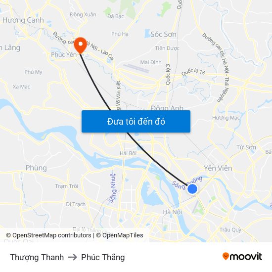 Thượng Thanh to Phúc Thắng map