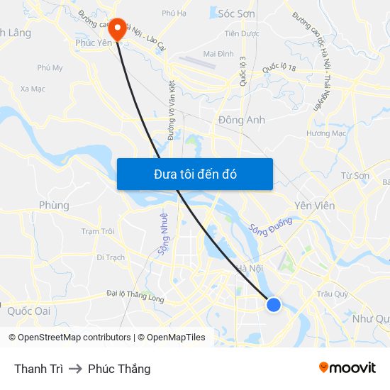 Thanh Trì to Phúc Thắng map