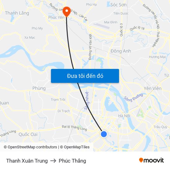 Thanh Xuân Trung to Phúc Thắng map