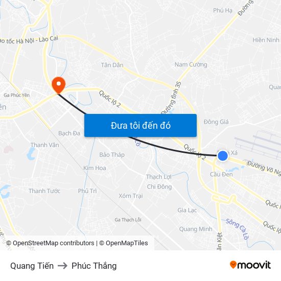 Quang Tiến to Phúc Thắng map