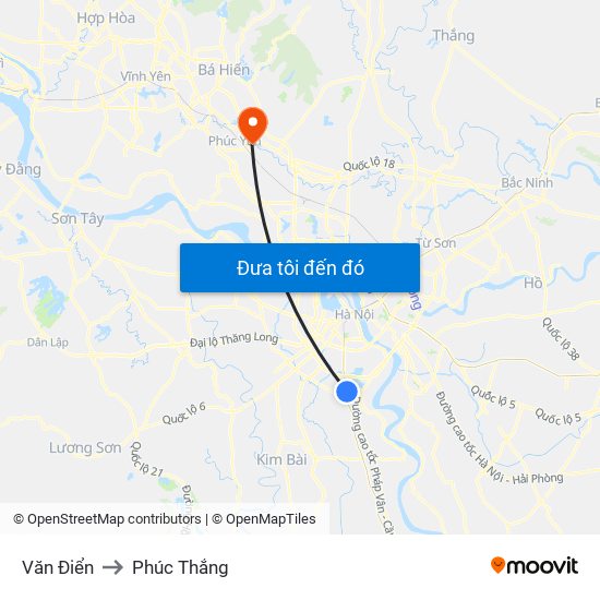 Văn Điển to Phúc Thắng map