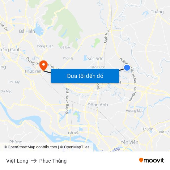 Việt Long to Phúc Thắng map