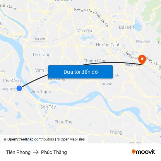 Tiên Phong to Phúc Thắng map