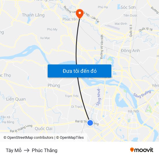 Tây Mỗ to Phúc Thắng map