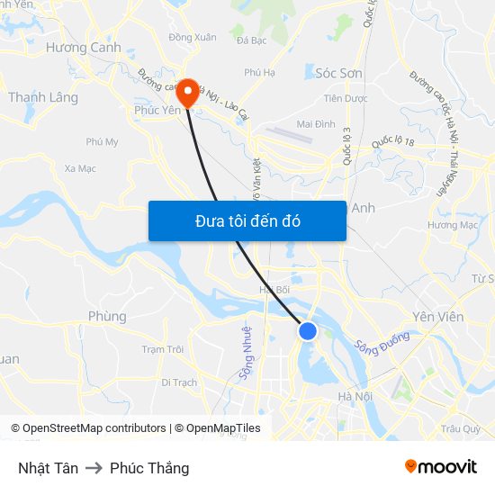 Nhật Tân to Phúc Thắng map