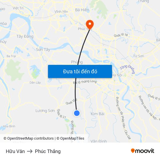 Hữu Văn to Phúc Thắng map