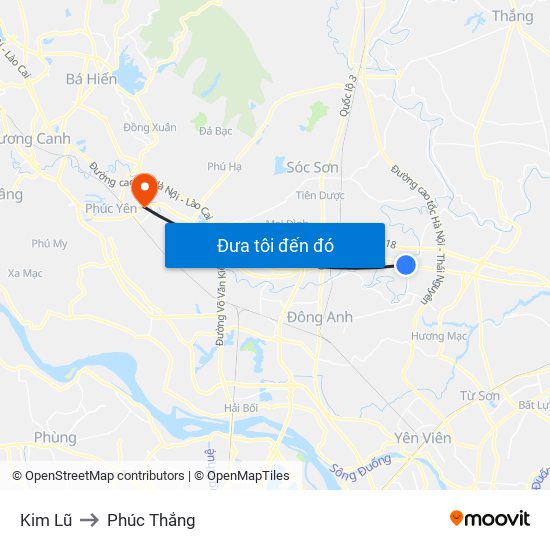 Kim Lũ to Phúc Thắng map