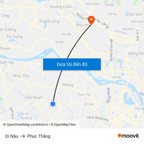 Dị Nậu to Phúc Thắng map