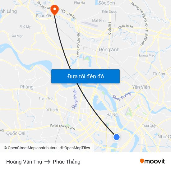 Hoàng Văn Thụ to Phúc Thắng map