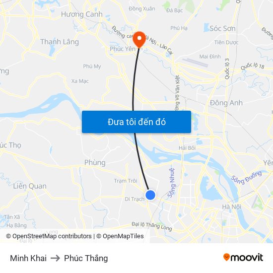 Minh Khai to Phúc Thắng map