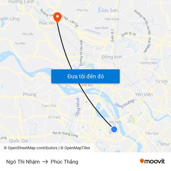 Ngô Thì Nhậm to Phúc Thắng map