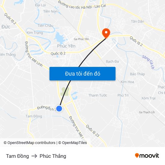 Tam Đồng to Phúc Thắng map