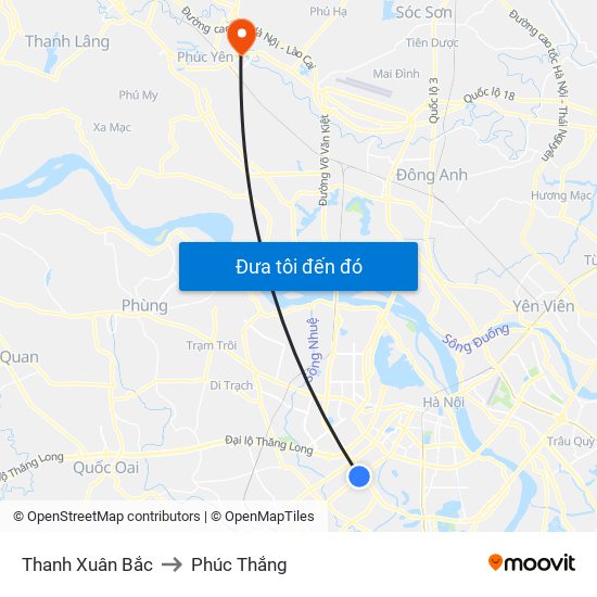 Thanh Xuân Bắc to Phúc Thắng map