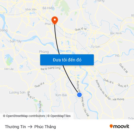 Thường Tín to Phúc Thắng map