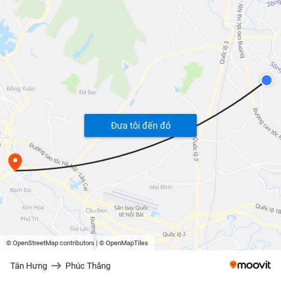 Tân Hưng to Phúc Thắng map