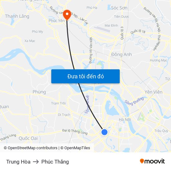 Trung Hòa to Phúc Thắng map
