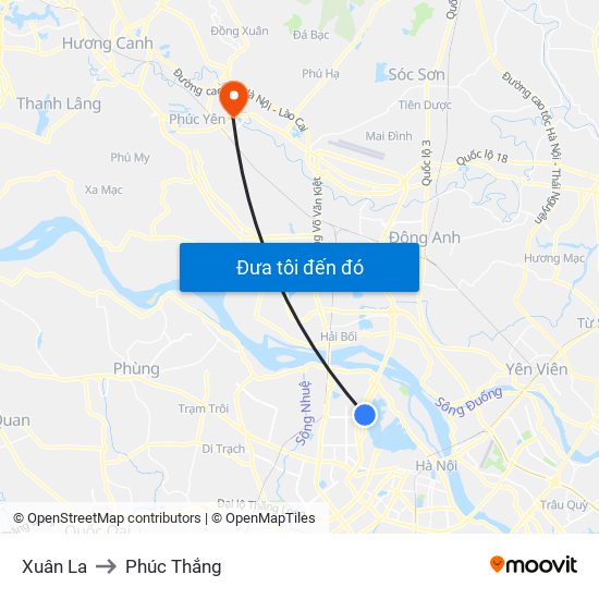 Xuân La to Phúc Thắng map