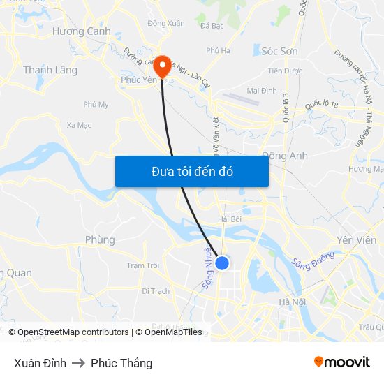 Xuân Đỉnh to Phúc Thắng map