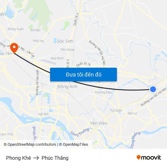 Phong Khê to Phúc Thắng map
