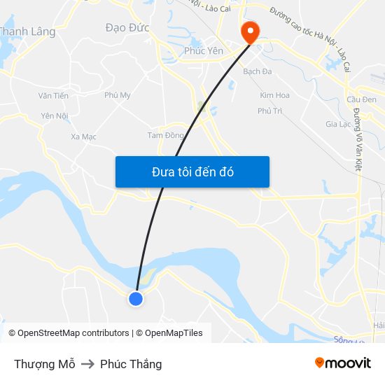 Thượng Mỗ to Phúc Thắng map