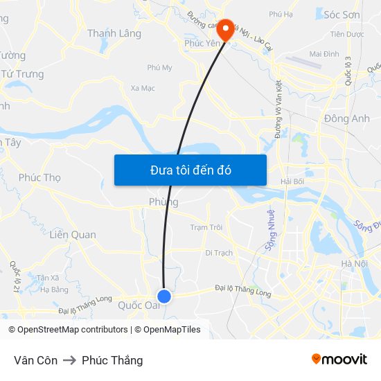 Vân Côn to Phúc Thắng map