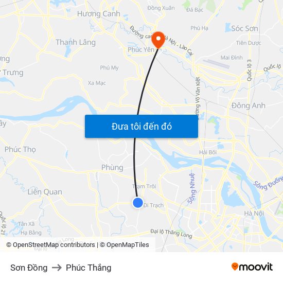 Sơn Đồng to Phúc Thắng map