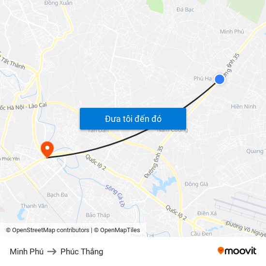 Minh Phú to Phúc Thắng map