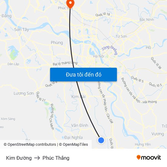 Kim Đường to Phúc Thắng map