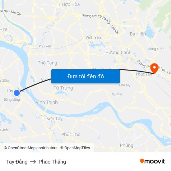 Tây Đằng to Phúc Thắng map