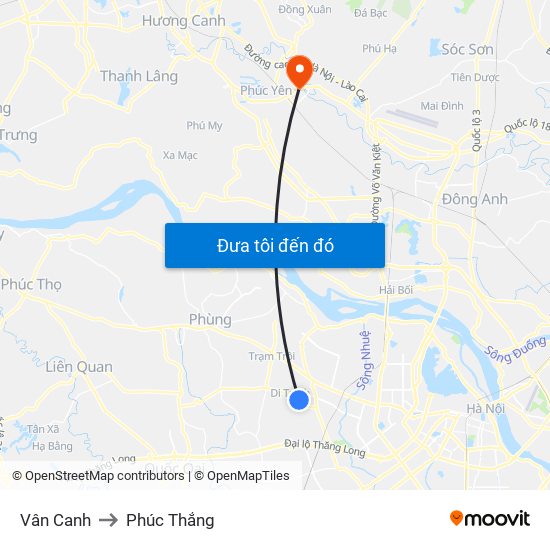 Vân Canh to Phúc Thắng map