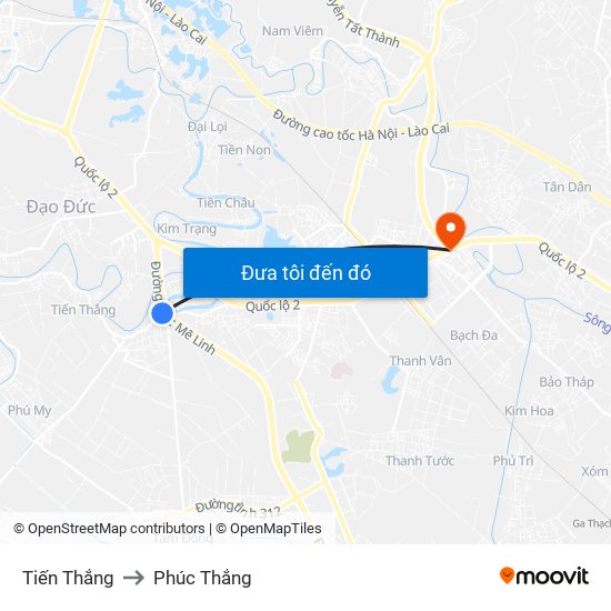 Tiến Thắng to Phúc Thắng map