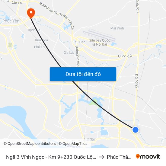 Ngã 3 Vĩnh Ngọc - Km 9+230 Quốc Lộ 3 to Phúc Thắng map