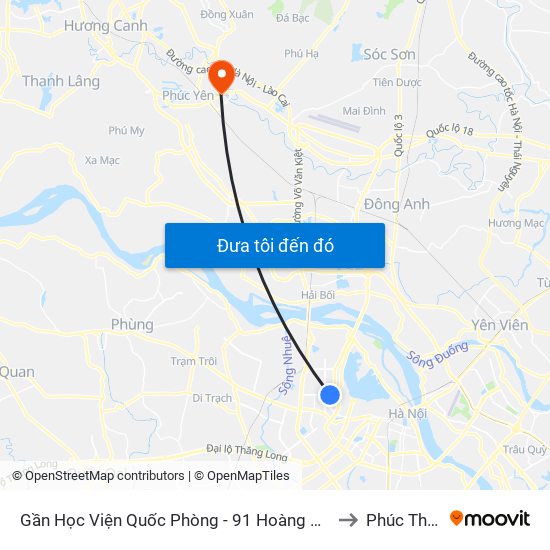 Gần Học Viện Quốc Phòng - 91 Hoàng Quốc Việt to Phúc Thắng map