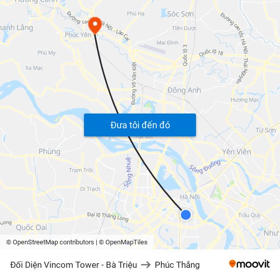 Đối Diện Vincom Tower - Bà Triệu to Phúc Thắng map