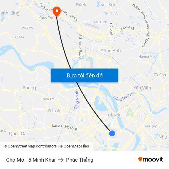 Chợ Mơ - 5 Minh Khai to Phúc Thắng map