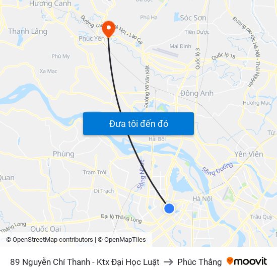 89 Nguyễn Chí Thanh - Ktx Đại Học Luật to Phúc Thắng map