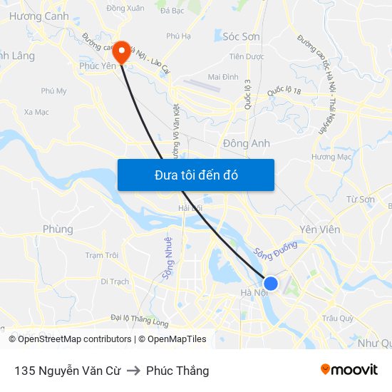 135 Nguyễn Văn Cừ to Phúc Thắng map