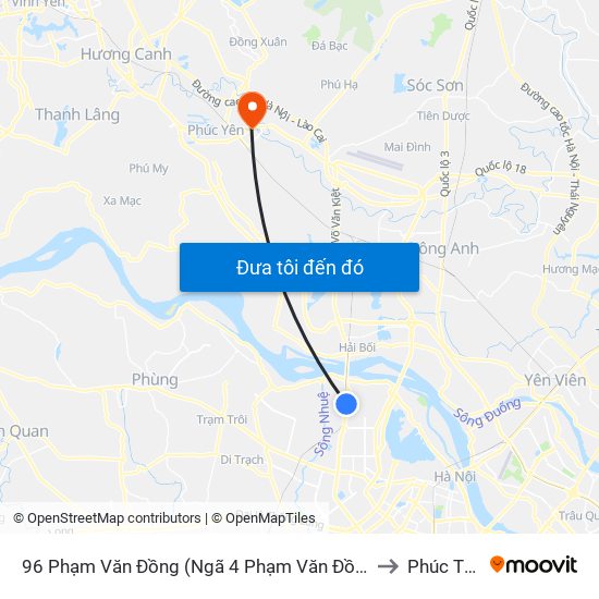 96 Phạm Văn Đồng (Ngã 4 Phạm Văn Đồng - Xuân Đỉnh) to Phúc Thắng map