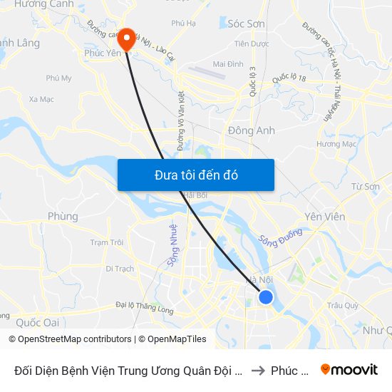 Đối Diện Bệnh Viện Trung Ương Quân Đội 108 - Trần Hưng Đạo to Phúc Thắng map