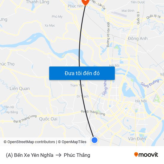 (A) Bến Xe Yên Nghĩa to Phúc Thắng map
