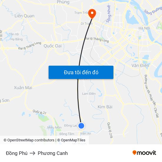 Đồng Phú to Phương Canh map