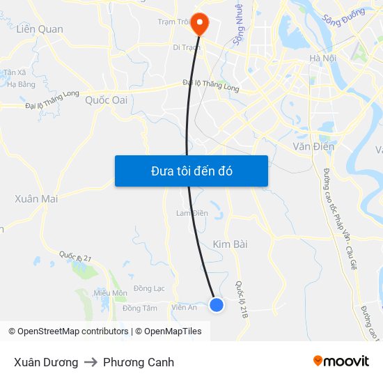 Xuân Dương to Phương Canh map