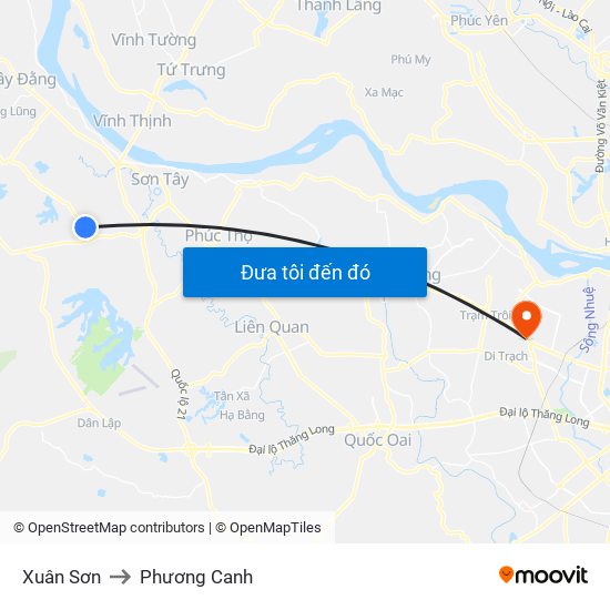 Xuân Sơn to Phương Canh map