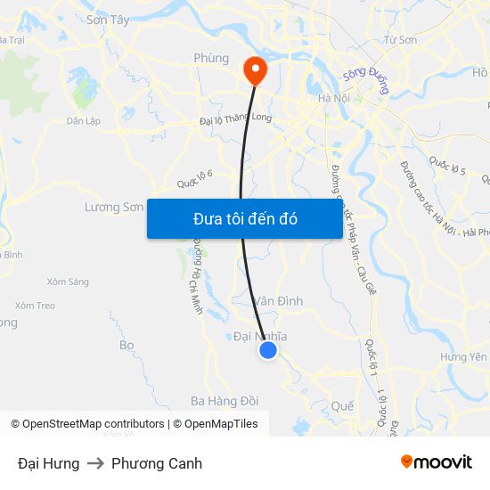 Đại Hưng to Phương Canh map